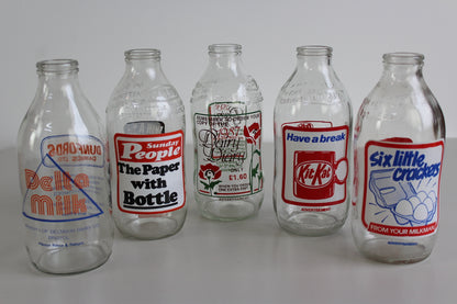 5 Vintage Glass Pint Milk Bottles - Kernow Furniture