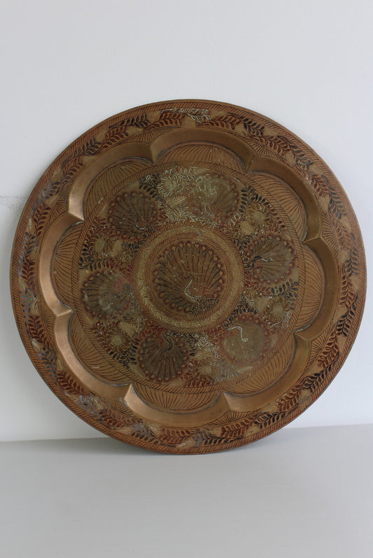 Vintage Eastern Brass Peacock Tray - Kernow Furniture