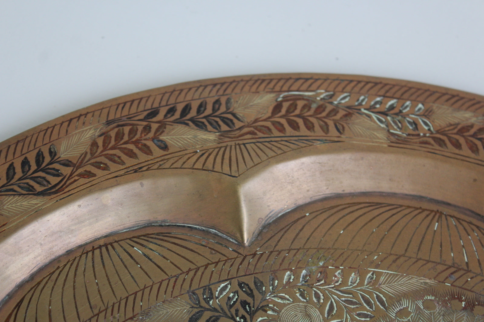 Vintage Eastern Brass Peacock Tray - Kernow Furniture