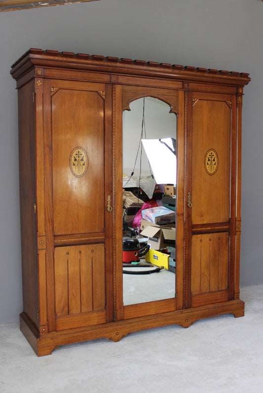 Antique Victorian Aesthetic Movement Triple Wardrobe - Kernow Furniture