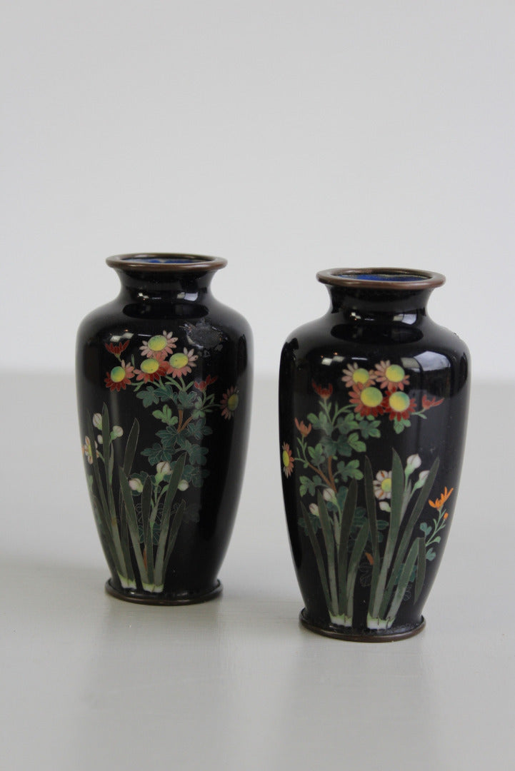 Pair Japanese Cloisonne Vase - Kernow Furniture