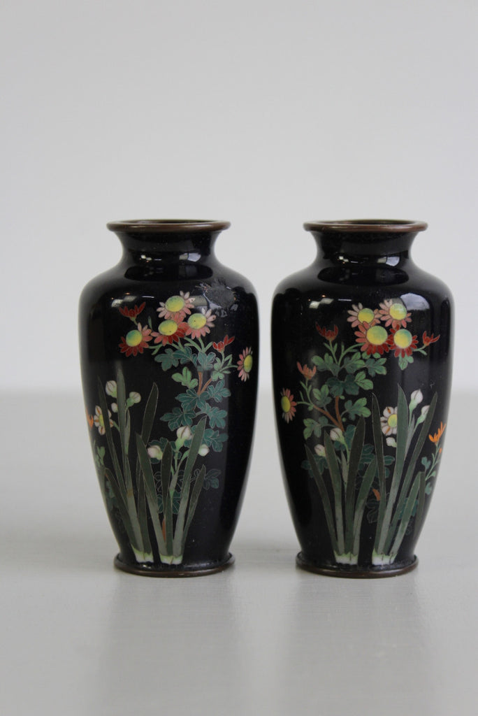 Pair Japanese Cloisonne Vase - Kernow Furniture