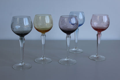 Coloured Glass Hock Wine Glasses - Kernow Furniture