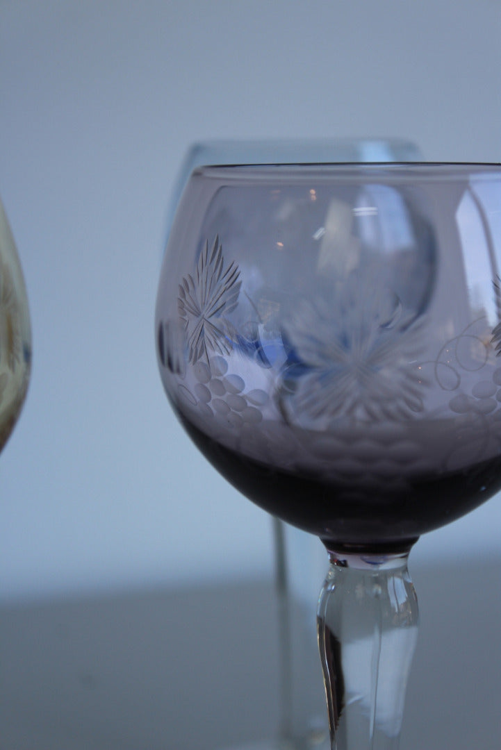 Coloured Glass Hock Wine Glasses - Kernow Furniture