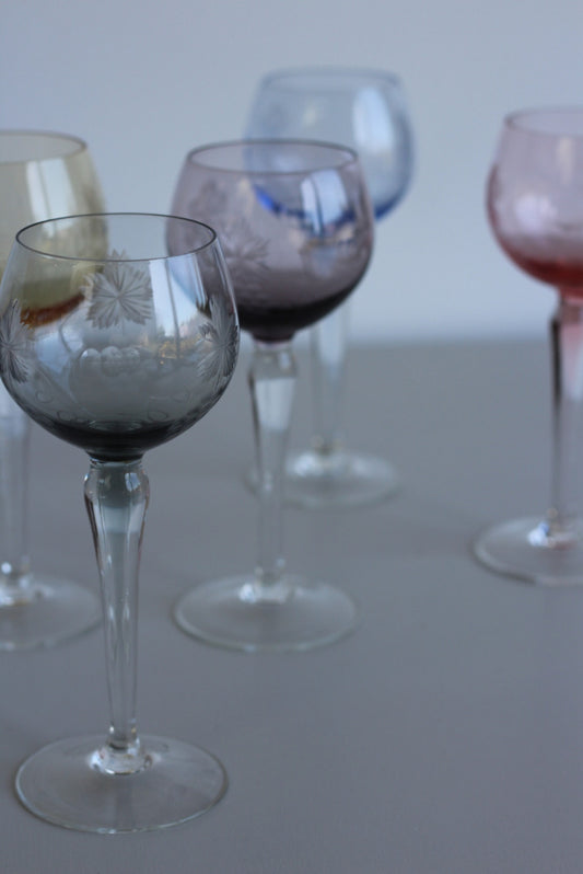 Coloured Glass Hock Wine Glasses - Kernow Furniture