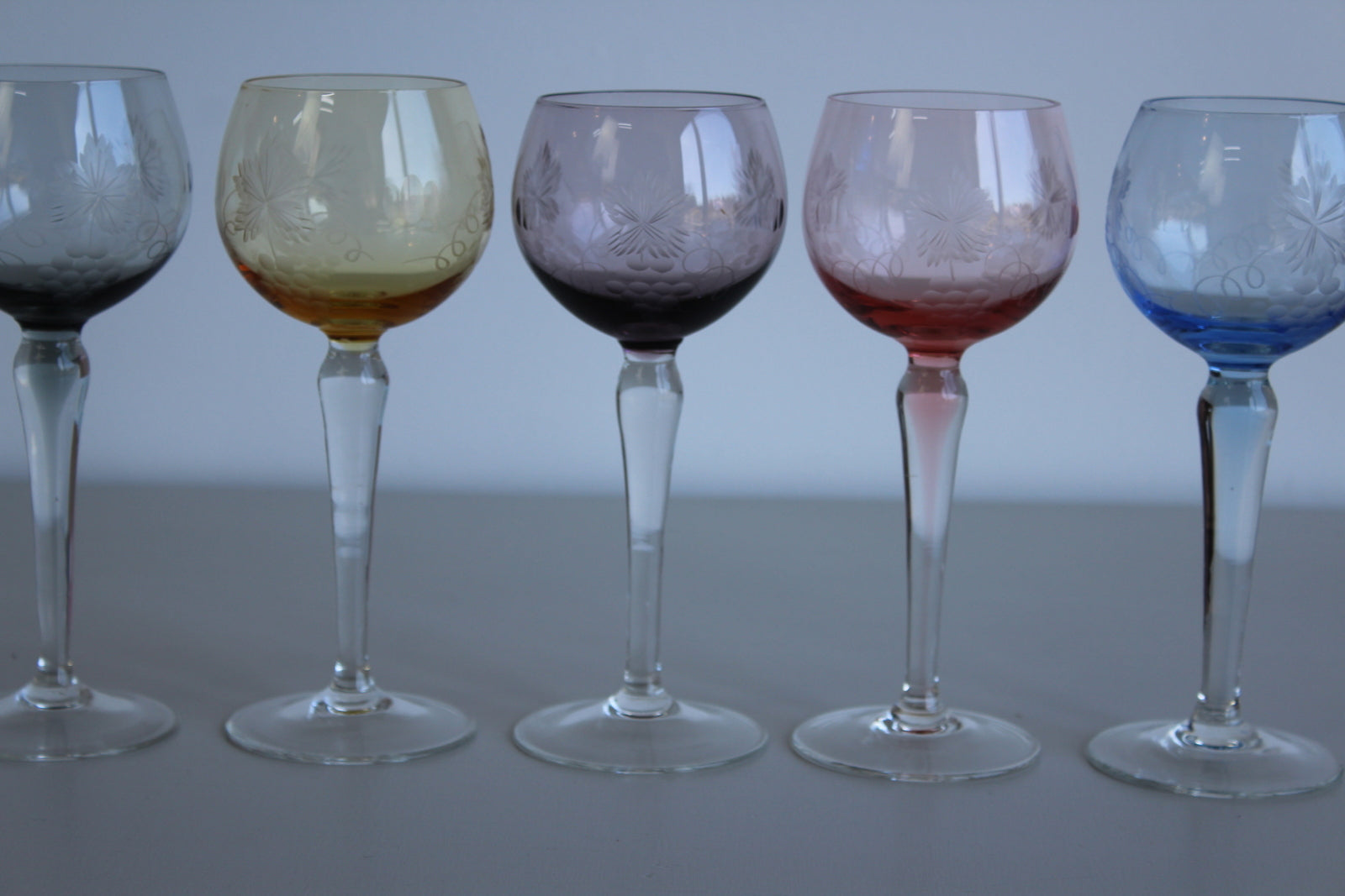 Coloured Glass Hock Wine Glasses - Kernow Furniture