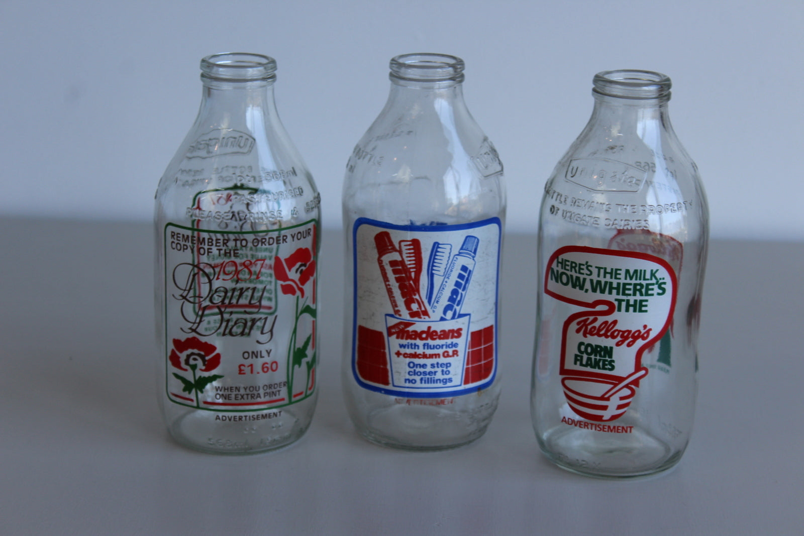 3 x Retro Glass Milk Bottles - Kernow Furniture