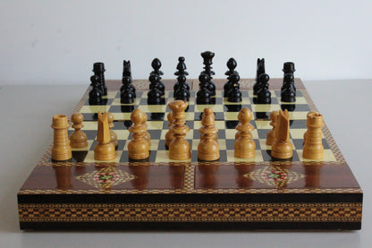 Vintage Marquetry Spanish Chess Board Set - Kernow Furniture