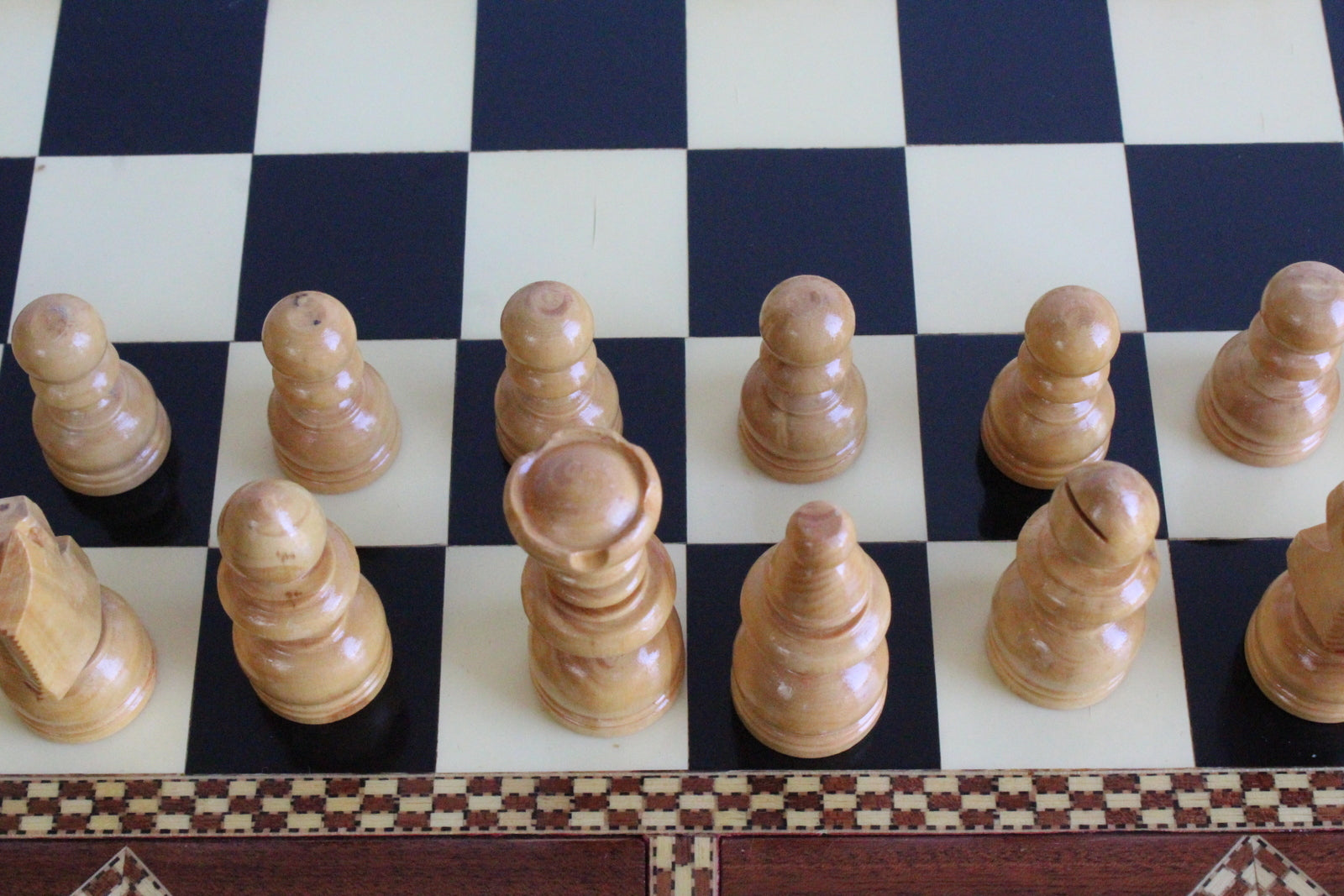 Vintage Marquetry Spanish Chess Board Set - Kernow Furniture