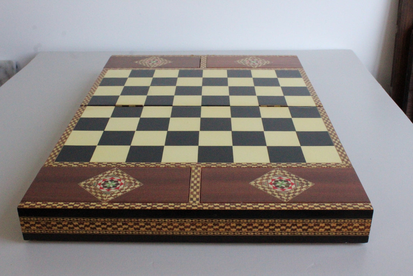 Vintage Marquetry Spanish Chess Board Set - Kernow Furniture