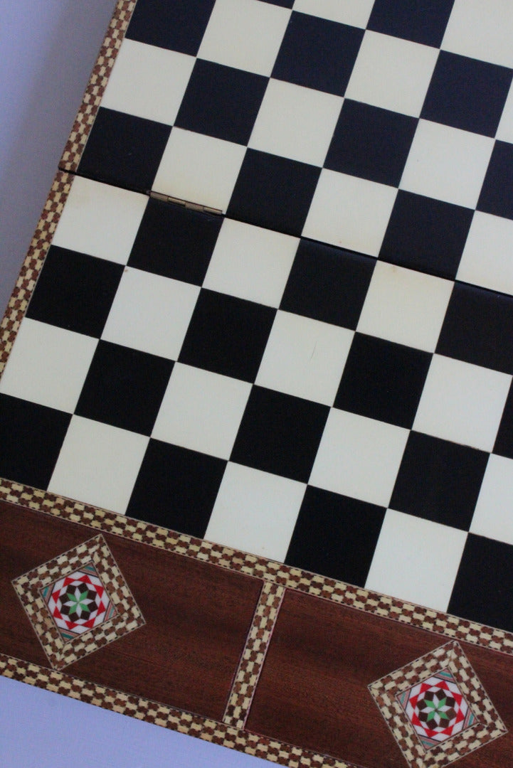 Vintage Marquetry Spanish Chess Board Set - Kernow Furniture