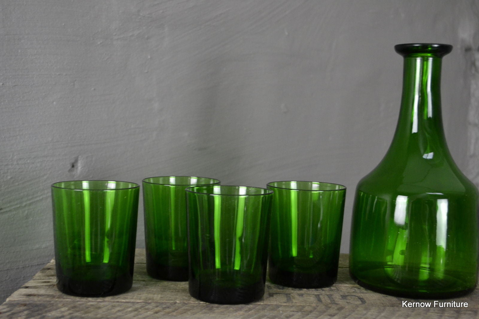 Green Glass Decanter & 4 Tumblers - Kernow Furniture