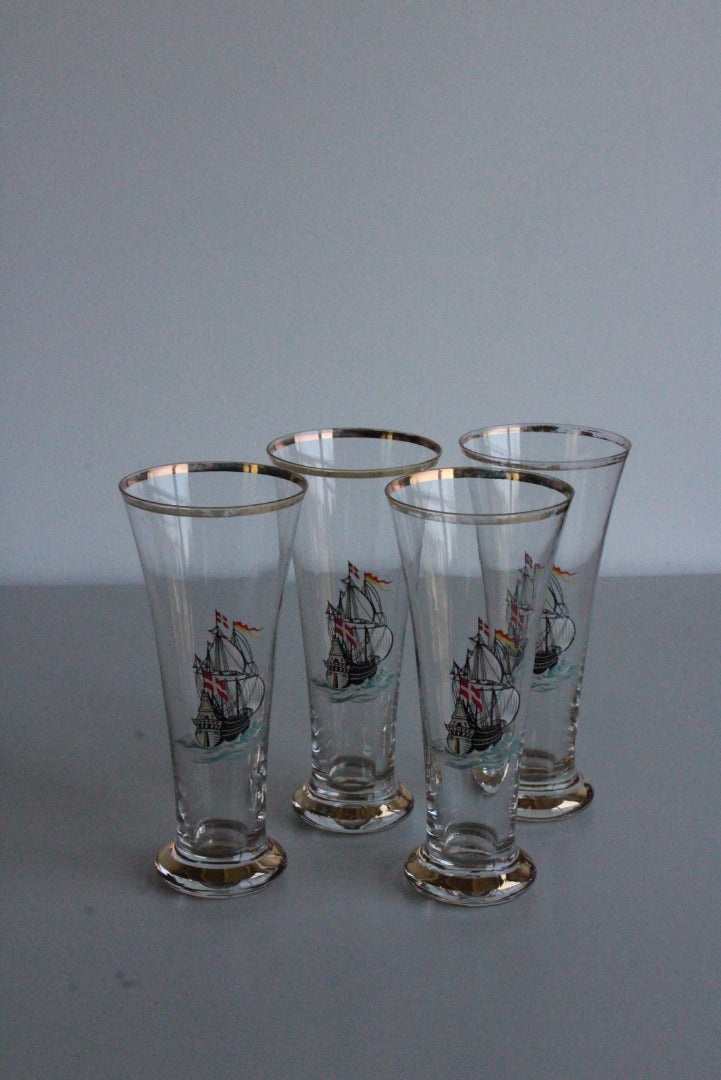 4 Vintage Lager Glasses - Kernow Furniture