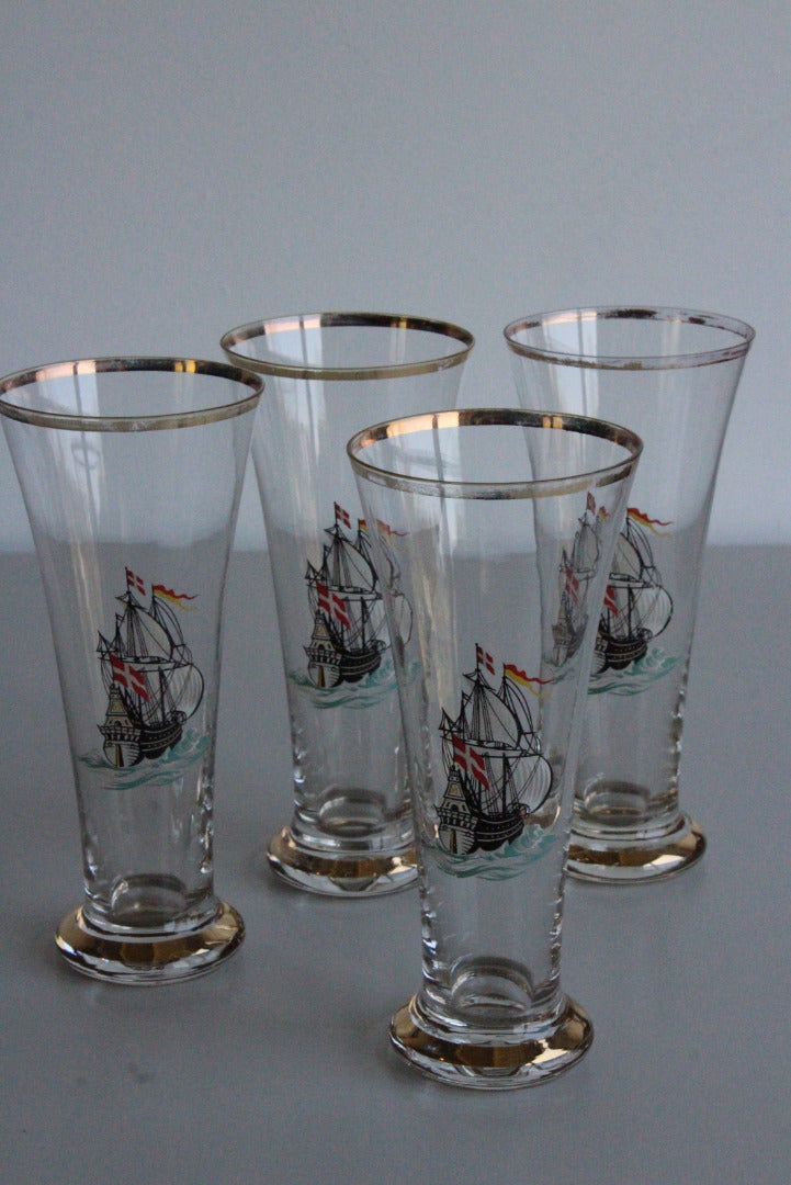 4 Vintage Lager Glasses - Kernow Furniture