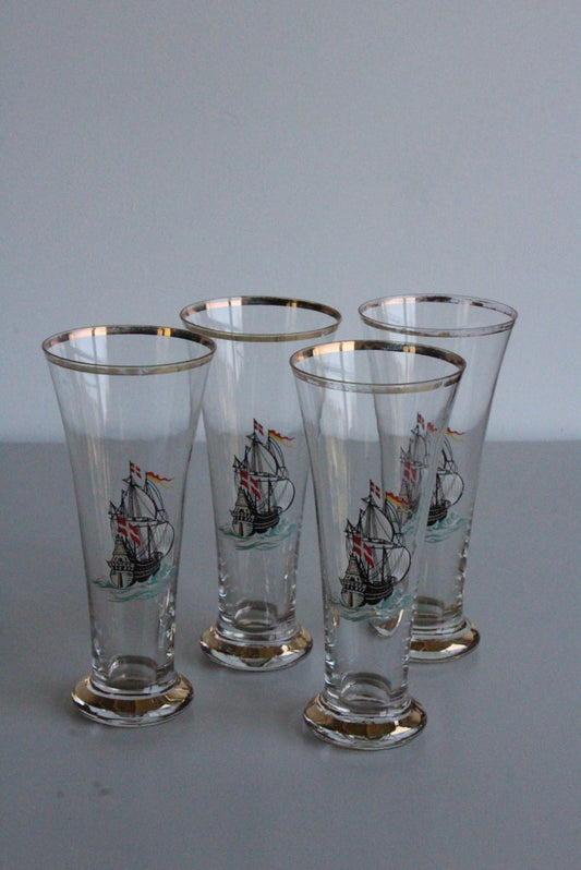 4 Vintage Lager Glasses - Kernow Furniture