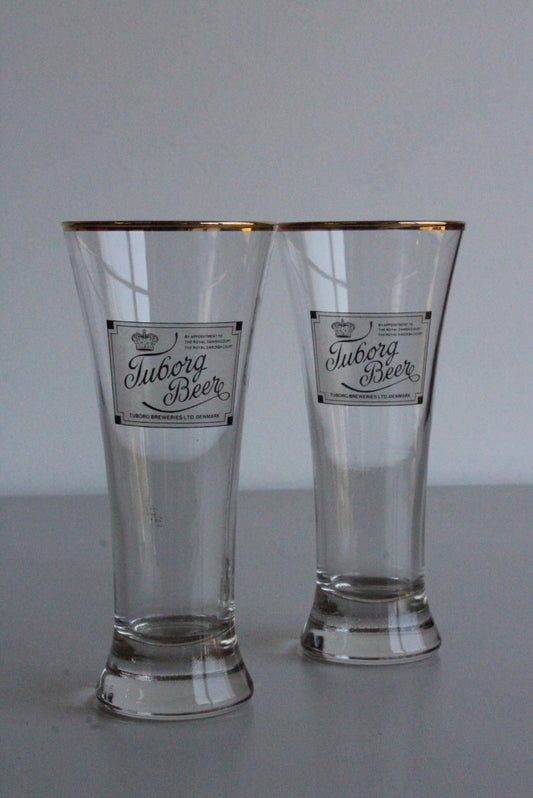 Pair Vintage Tuborg Pilsner Glasses - Kernow Furniture