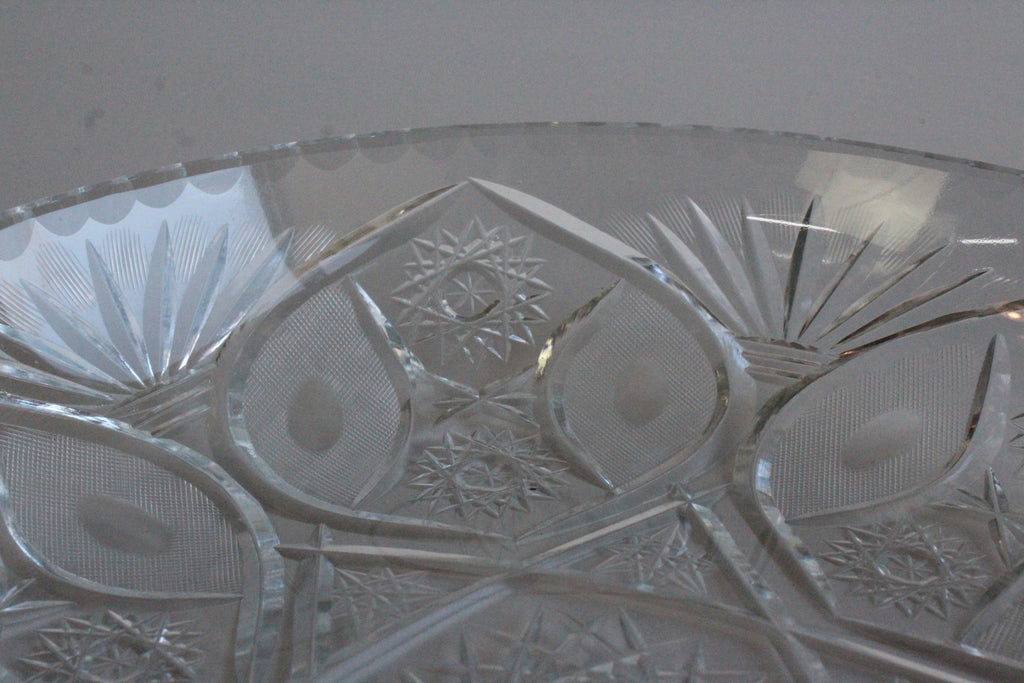 Large Quality Cut Glass Platter Plate Dish Cake Table Centre - Kernow Furniture