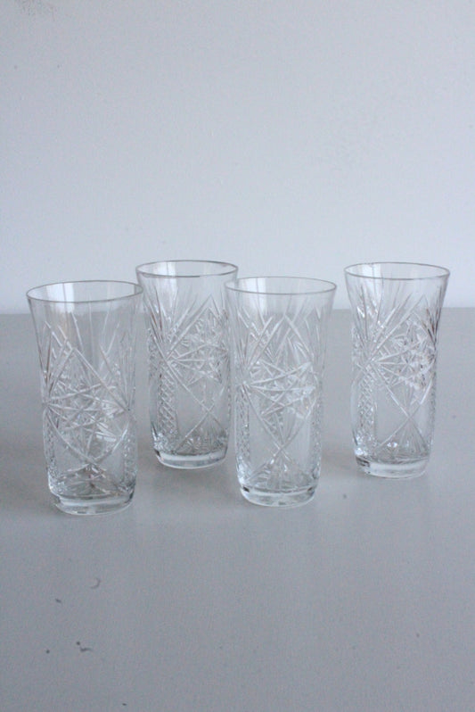 4 Vintage Cut Glass Hi Ball Water Glasses - Kernow Furniture