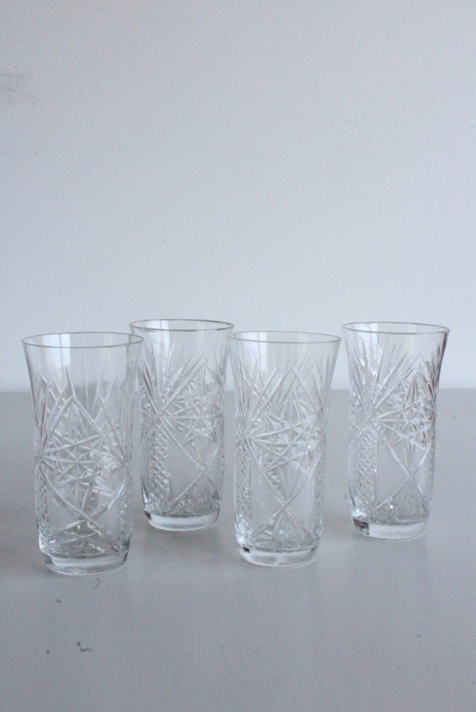 4 Vintage Cut Glass Hi Ball Water Glasses - Kernow Furniture