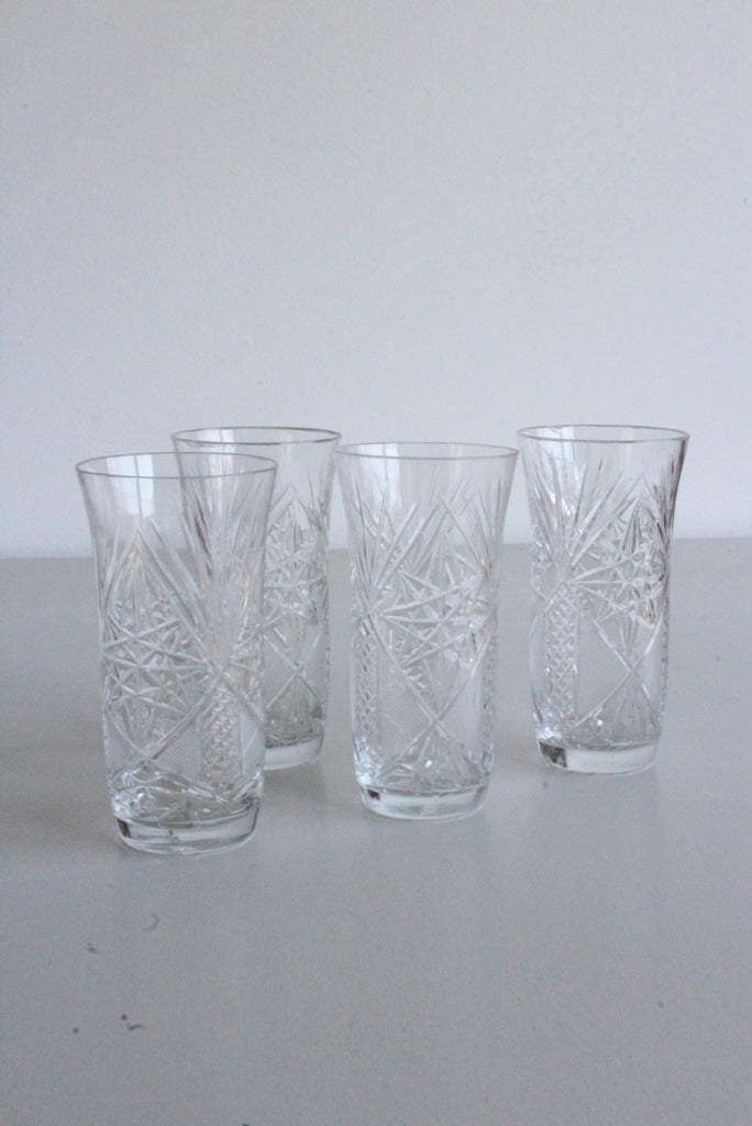 4 Vintage Cut Glass Hi Ball Water Glasses - Kernow Furniture