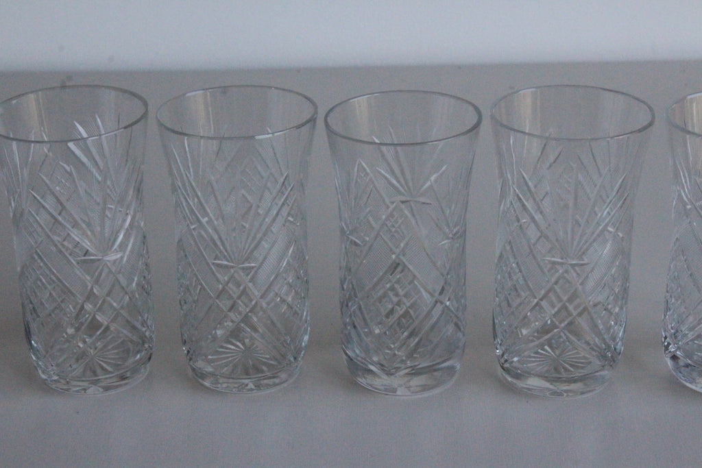 6 Vintage Cut Glass Hi Balls Water Glasses - Kernow Furniture