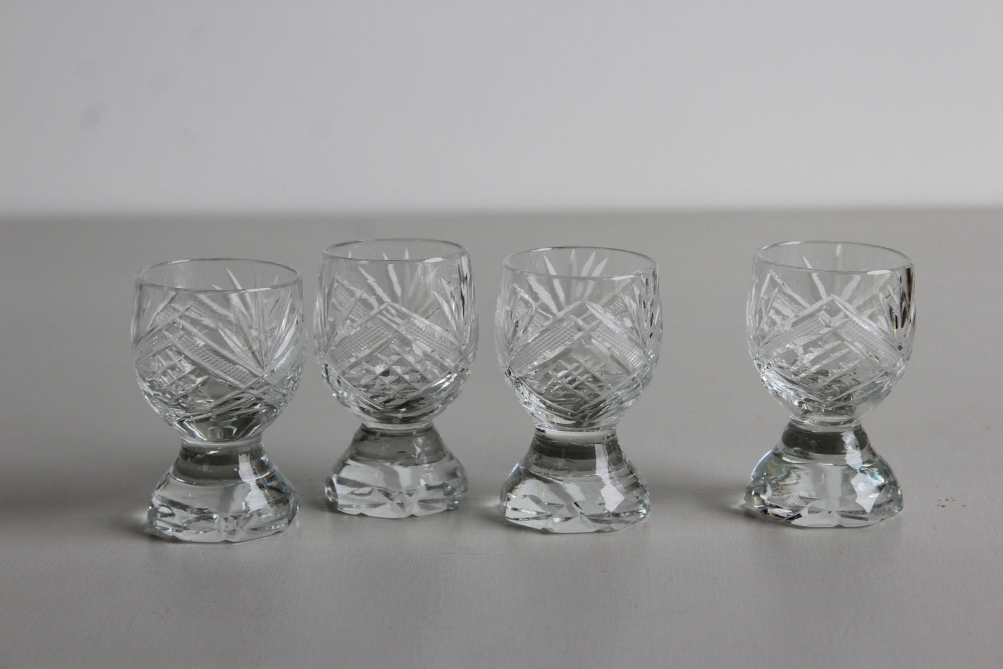 4 Vintage Cut Glass Liquer Glasses - Kernow Furniture