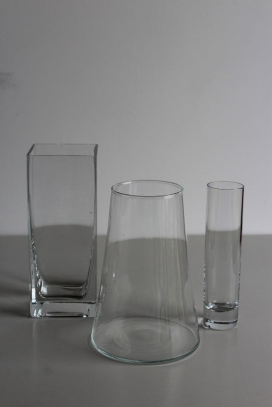 3 Contemporary Clear Glass Vase Modern - Kernow Furniture