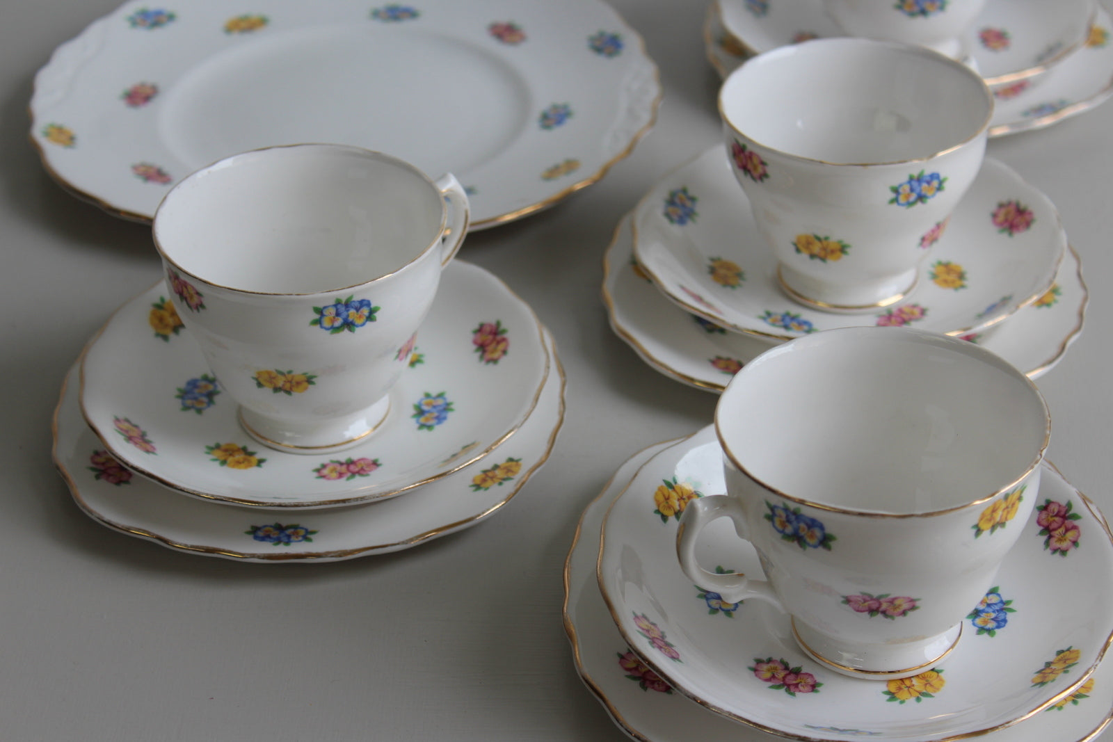 Vintage Bone China Pansy Tea Set - Kernow Furniture