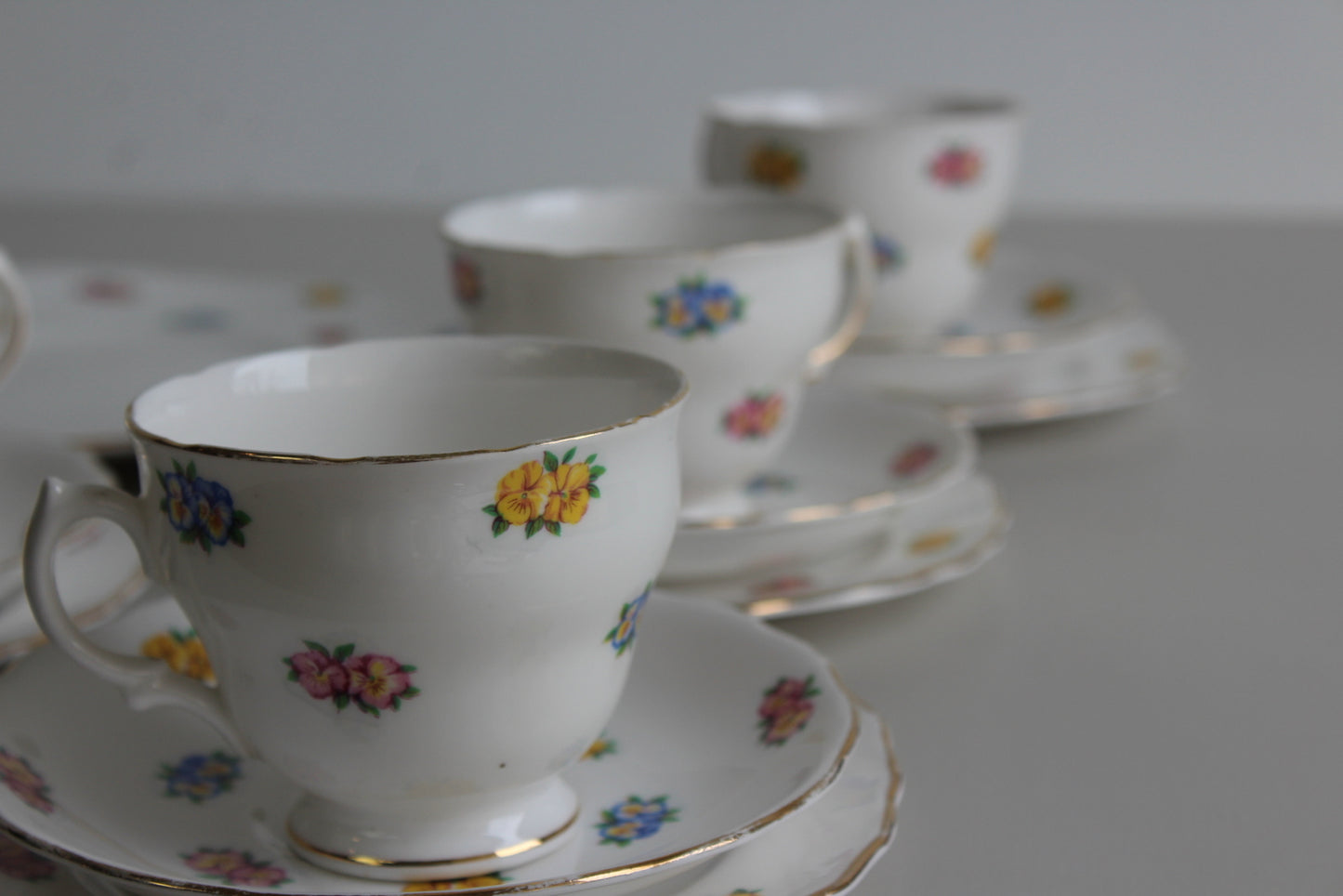 Vintage Bone China Pansy Tea Set - Kernow Furniture