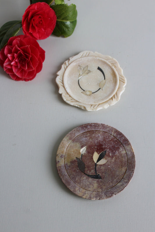 Pair Vintage Indian Inlaid Coasters - Kernow Furniture