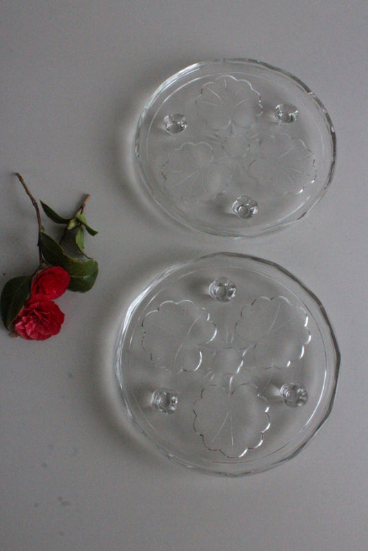 Pair Vintage Glass Cake Plates Platter Stand - Kernow Furniture