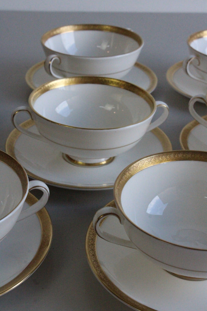 6 Vintage Bone China Royal Doulton Royal Gold Soup Bowl - Kernow Furniture