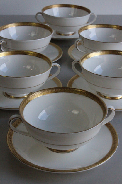 6 Vintage Bone China Royal Doulton Royal Gold Soup Bowl - Kernow Furniture