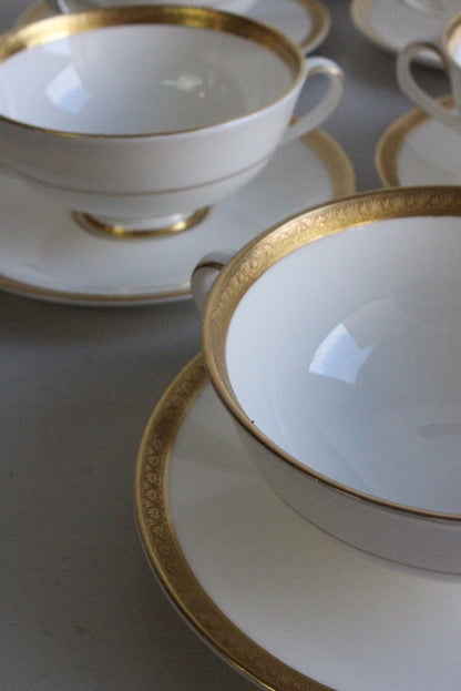 6 Vintage Bone China Royal Doulton Royal Gold Soup Bowl - Kernow Furniture