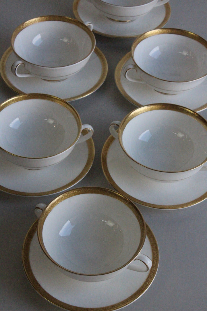 6 Vintage Bone China Royal Doulton Royal Gold Soup Bowl - Kernow Furniture