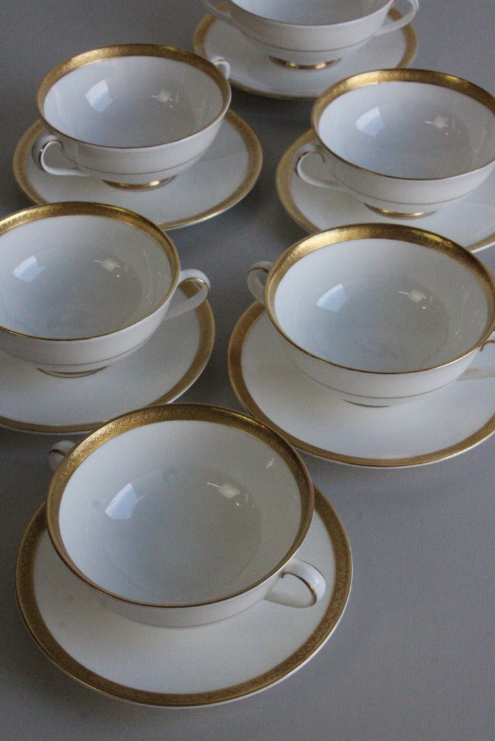 6 Vintage Bone China Royal Doulton Royal Gold Soup Bowl - Kernow Furniture