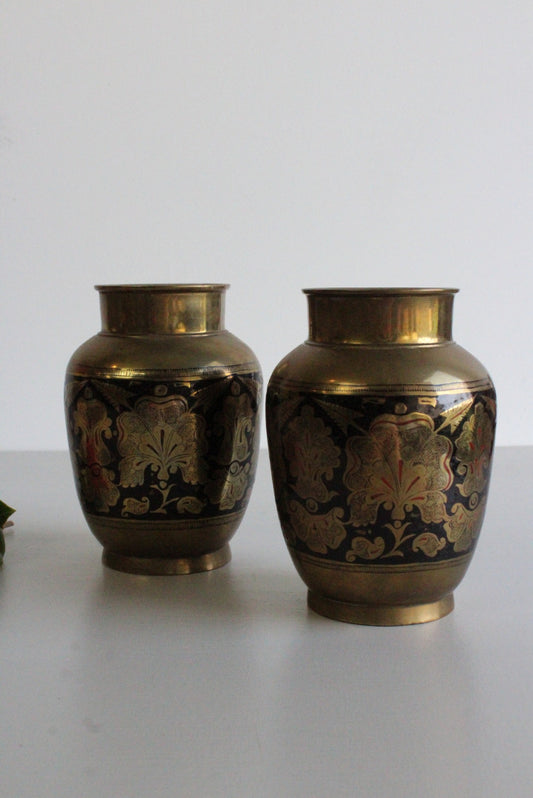 Pair Eastern Indian Decorative Brass Vase - Kernow Furniture