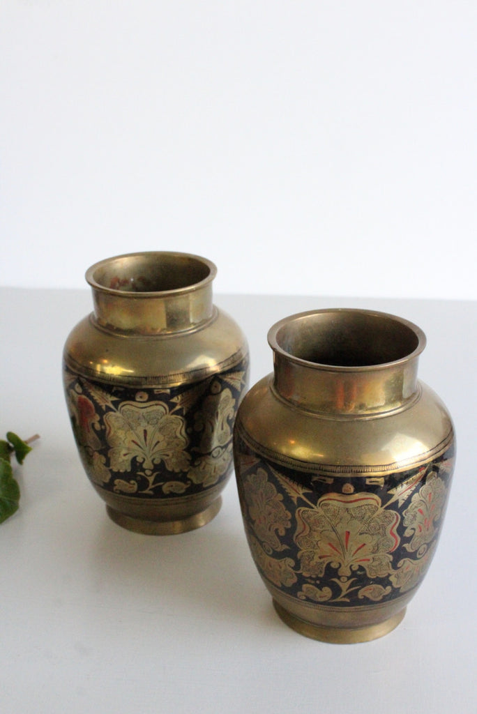 Pair Eastern Indian Decorative Brass Vase - Kernow Furniture