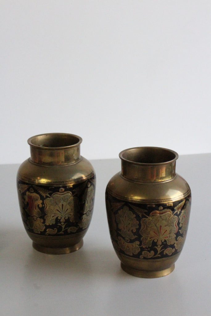 Pair Eastern Indian Decorative Brass Vase - Kernow Furniture