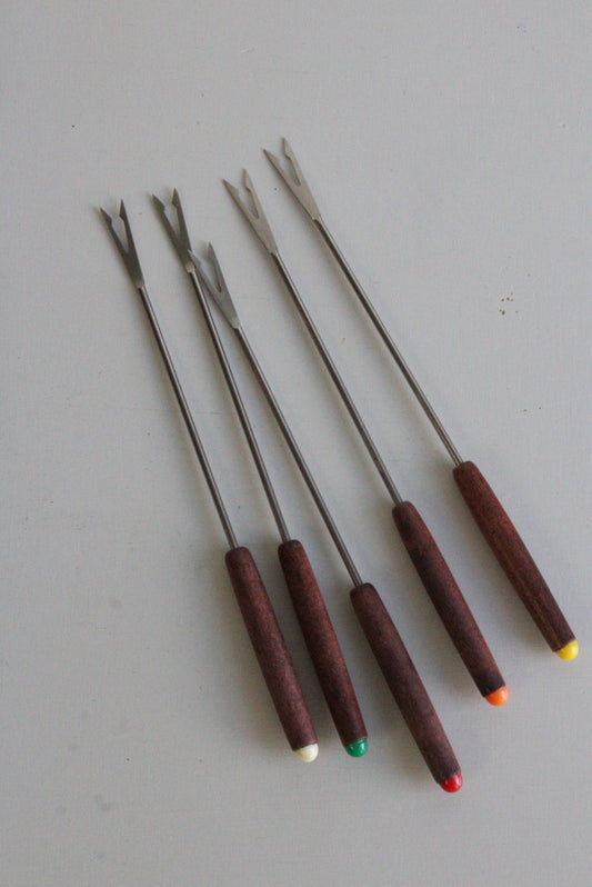 5 Teak Vintage Retro Fondue Forks - Kernow Furniture