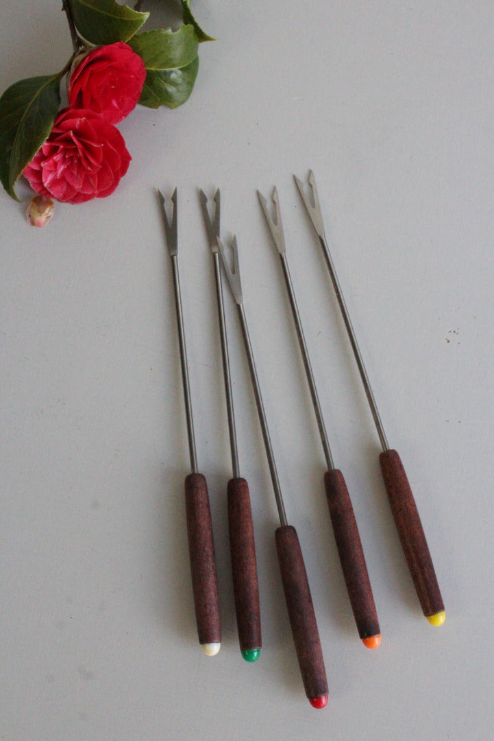 5 Teak Vintage Retro Fondue Forks - Kernow Furniture