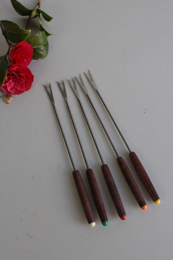 5 Teak Vintage Retro Fondue Forks - Kernow Furniture