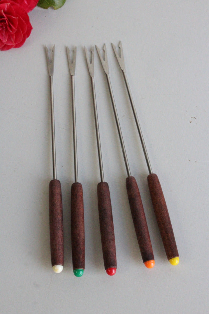 5 Teak Vintage Retro Fondue Forks - Kernow Furniture