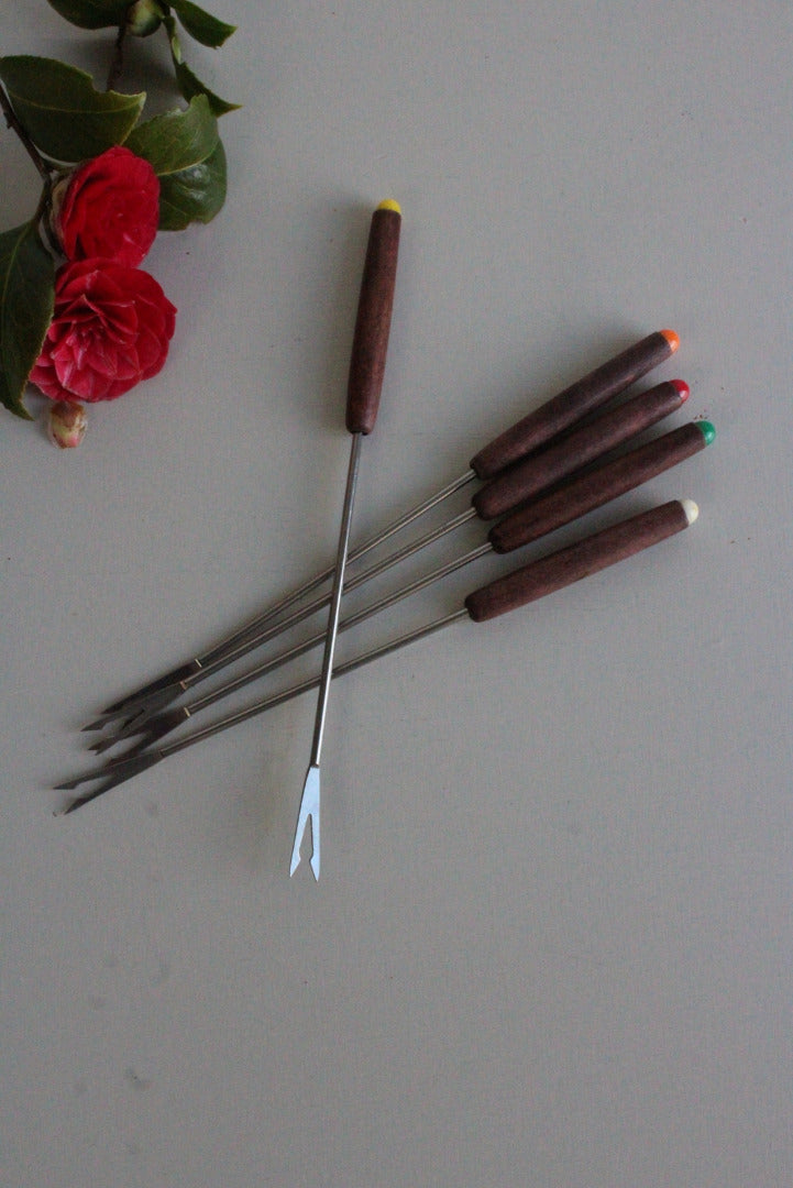 5 Teak Vintage Retro Fondue Forks - Kernow Furniture