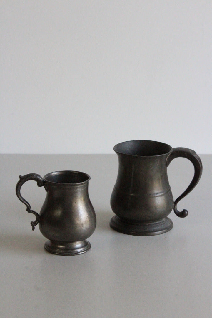 Pair Vintage Pewter Tankards - Kernow Furniture