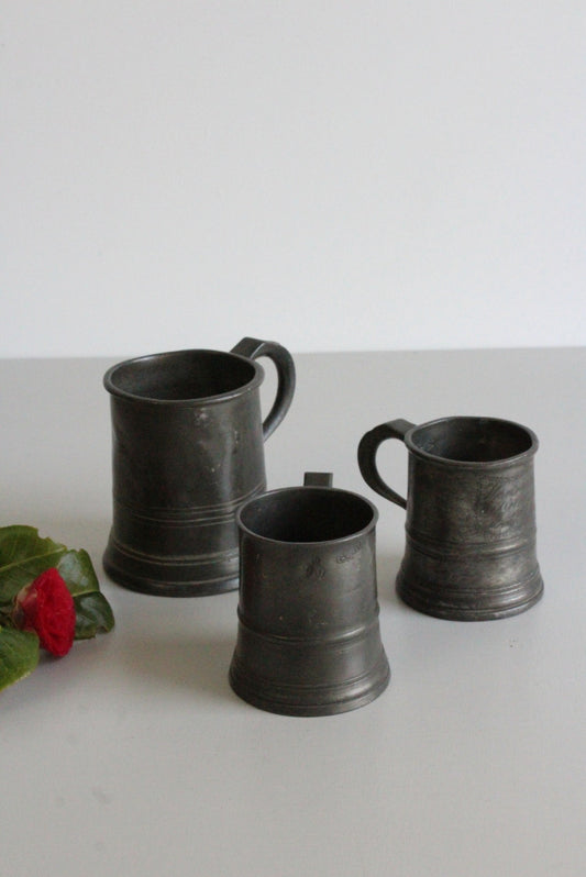 3 Antique Pewter Tankards - Kernow Furniture