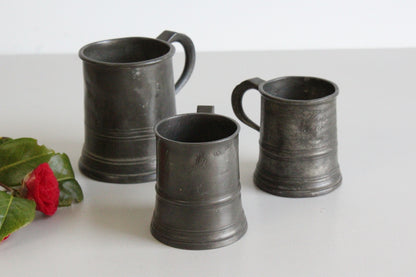 3 Antique Pewter Tankards - Kernow Furniture