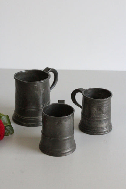 3 Antique Pewter Tankards - Kernow Furniture