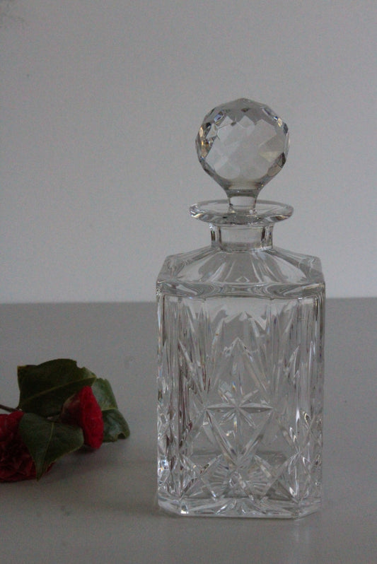 Vintage Quality Whisky Gin Cut Glass Square Decanter - Kernow Furniture