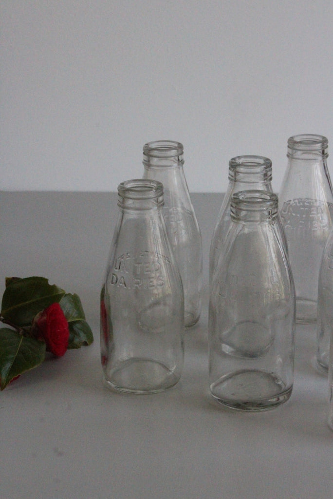 8 Vintage 1/2 Pint Glass Milk Bottles - Kernow Furniture